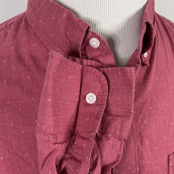 J Crew Large Slim Fit Secret Wash Shirt Red White Speckled Cotton Blend Casual - Picture 4 of 5